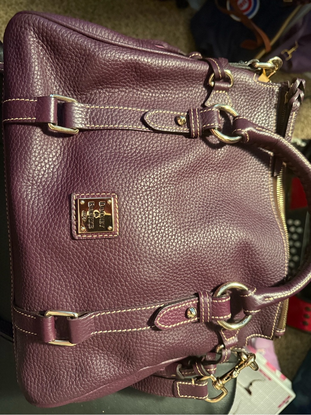 Dooney & Bourke Plum Textured Leather Satchel with Gold Hardware